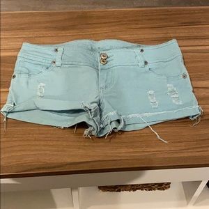 teal denim shorts